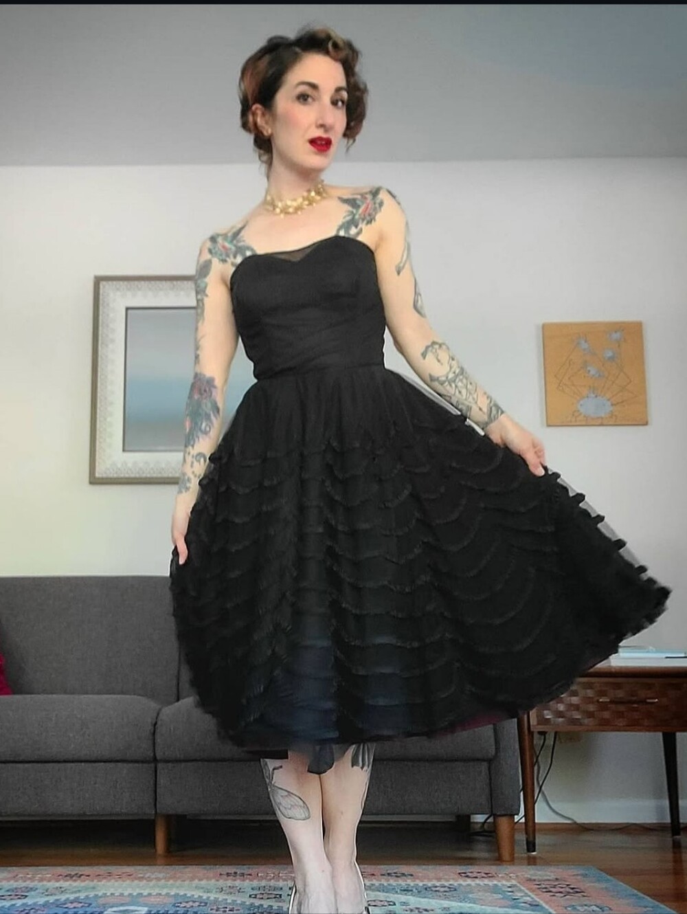 1950s Vintage Tulle And Satin Party Dress